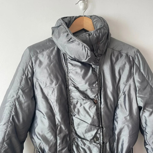 Zara Down Blend Puffer Turtleneck Belted Winter Coat Jacket Silver Grey Medium - Picture 2 of 5